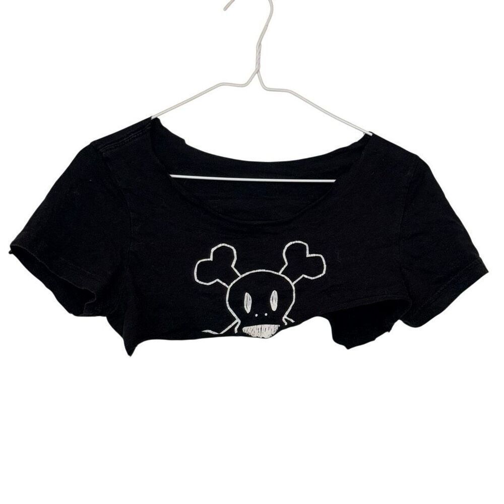 Paul Frank Scoop Neck Short Sleeve Graphic Skull Black Cropped T-Shirt Sz Small